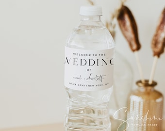 Wedding Water Bottle Label Template, Elegant Wedding, Water Bottle Labels, Printable Wedding Labels, Editable Labels, Instant Download, M15