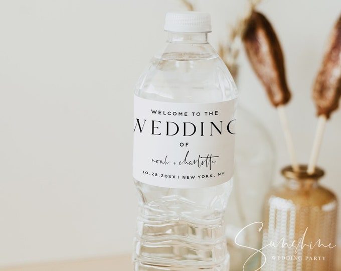 Wedding Water Bottle Label Template, Elegant Wedding, Water Bottle Labels, Printable Wedding Labels, Editable Labels, Instant Download, M15