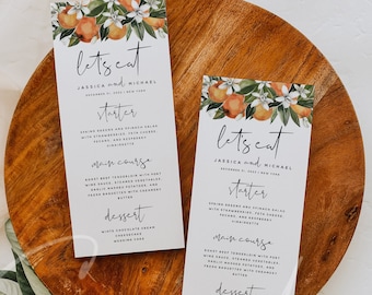 Citrus Wedding Menu Template, Orange Wedding Dinner Menu, Printable Menu, Digital Download, Reception Dinner Menu, 100% Editable, DIY, C2