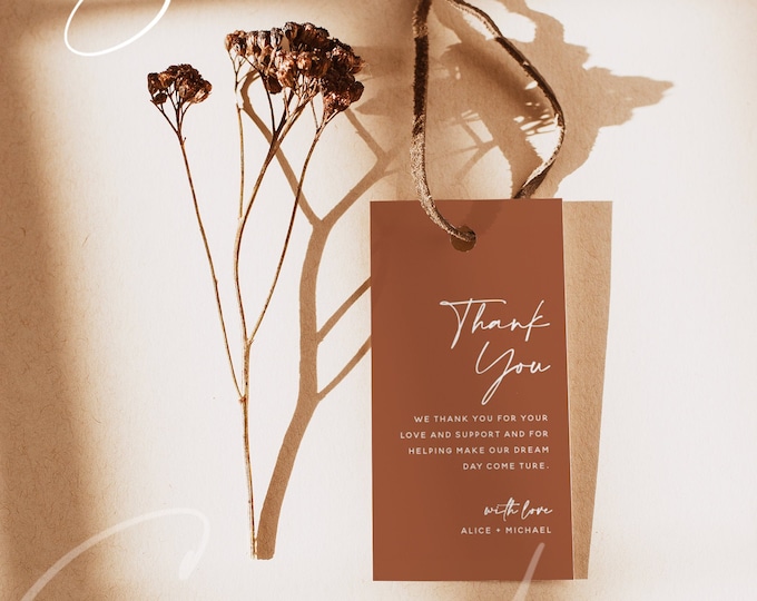 Terracotta Favor Tag Template, Thank You Tag, Favor Tag, Bridal Shower, Wedding, Baby Shower, Editable Text, Instant Download Templett, T1
