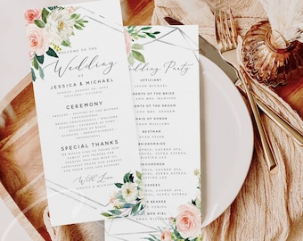 Wedding Program Template Ceremony Program Template Boho Blush Floral Program Template INSTANT DOWNLOAD Fully Editable Printable Templett F5B