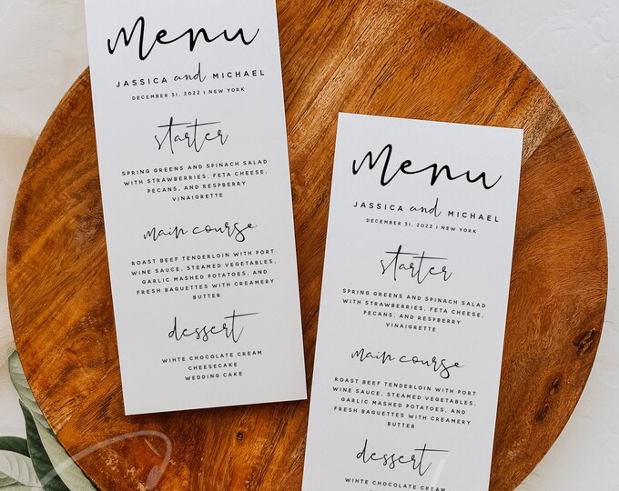 Minimalist Wedding Menu Template, Modern Wedding Dinner Menu, Printable Menu, Reception Dinner Menu, Editable Menu, Instant Download, M8