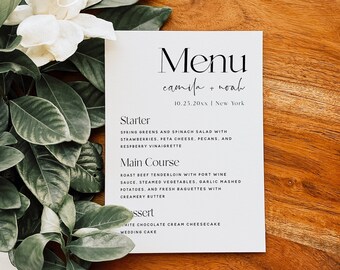 Minimalist Wedding Menu Template, Modern Wedding Menu Cards, Menu Card Template, Wedding Menu Card, Elegant Menu Card, Instant Download, M15