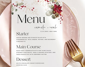 Christmas Menu Template, Dinner Menu Cards for Wedding, Bridal Shower, Baby Shower, Baptism, Birthday, Wedding Menu, Printable Menu, F25