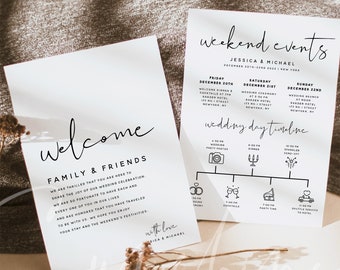 Wedding Welcome Letter & Itinerary Template, Weekend Events Timeline, Minimalist Timeline, Order of Events, Instant Download, Templett, M8