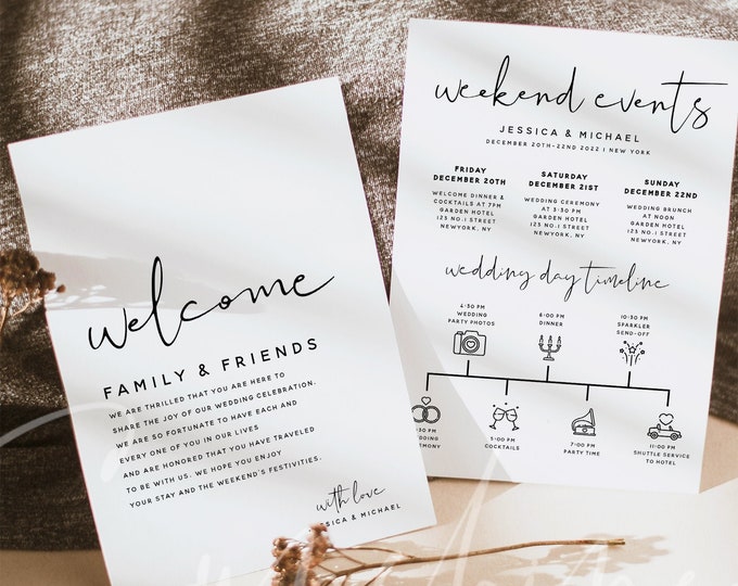 Wedding Welcome Letter & Itinerary Template, Weekend Events Timeline, Minimalist Timeline, Order of Events, Instant Download, Templett, M8