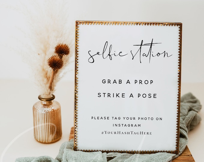 Selfie Station Sign Template, Wedding Selfie Station Sign, Printable Selfie Station Sign, Modern Wedding Sign, Instant Download, Templett M8