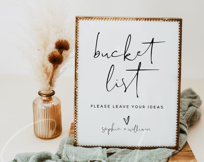 Bucket List Sign Template, Wedding Signs, Printable Bucket List Sign, Editable Template, Modern Wedding Sign, Instant Download, Templett, M8