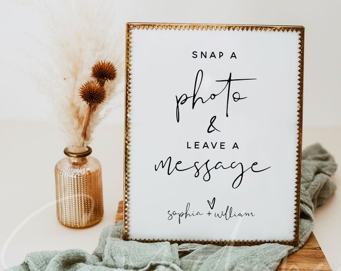 Snap a Photo Leave a Message Sign Template, Wedding Printable Signs, Editable Template, Modern Wedding Signs, Instant Download, Templett, M8