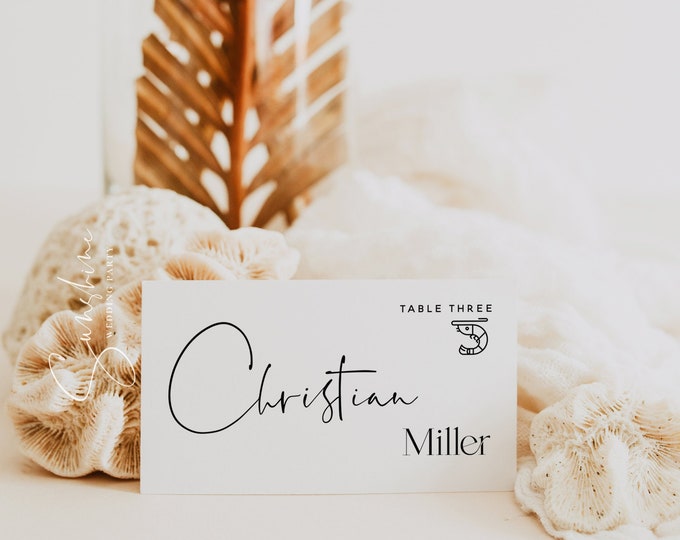 Wedding Place Cards Template, Modern Minimalist, Flat Place Cards, Tent Fold Place Cards, Wedding Place Cards, Instant Download, M15