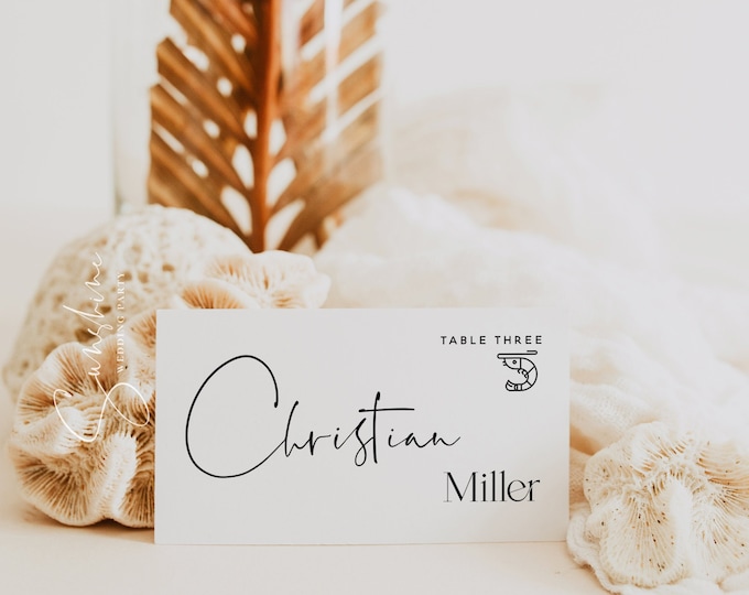 Wedding Place Cards Template, Modern Minimalist, Flat Place Cards, Tent Fold Place Cards, Wedding Place Cards, Instant Download, M15