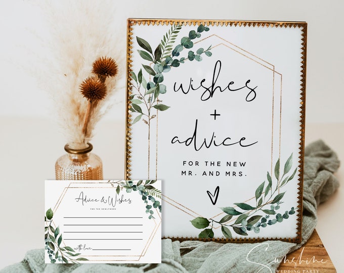 Greenery Advice For The Bride and Groom Sign Template, Advice and Wishes Cards, Modern Wedding Advice Wishes Signs, Instant Download, G5