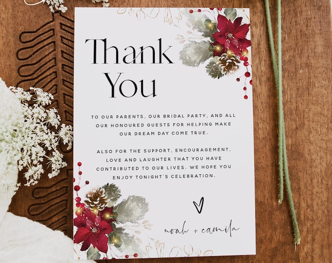 Christmas Wedding Thank You Cards Template, Winter Wedding, Thank You Letter, Thank You Note, Thank You Card, Editable Template, F25