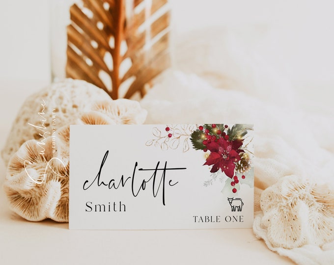 Christmas Wedding Place Cards Template, Flat Place Card Template, Tent Fold Place Card Template, Printable Place Cards, Winter Wedding, F25