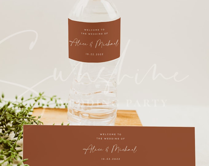 Terracotta Wedding Water Bottle Label Template, Modern Printable Labels, DIY Wedding Label, Editable Labels, Instant Download, Templett, T1