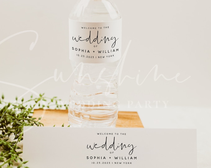 Wedding Water Bottle Label Template, Printable Water Bottle Labels, DIY Wedding Labels, Editable Labels, Instant Download, Templett, M8