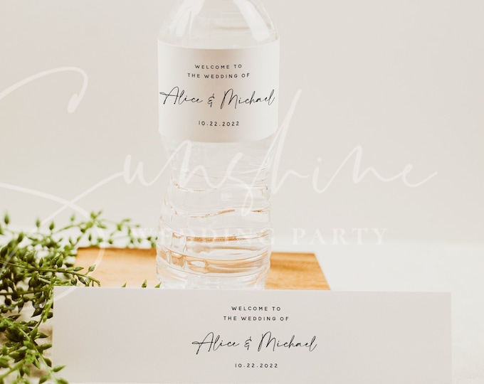 Modern Wedding Water Bottle Label Template, Minimalist Printable Labels, DIY Wedding Label, Editable Labels, Instant Download, Templett, M3