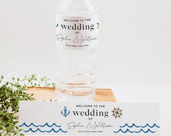 Nautical Wedding Water Bottle Label Template, Water Bottle Labels, Printable DIY Wedding Labels, Editable Template, Instant Download, N2