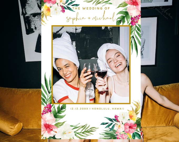 Photo Prop Frame, Photo Booth Frame, Selfie Prop Frame, Hawaiian Beach Wedding, Bridal Shower, DIY Editable Template, Instant Download, H1