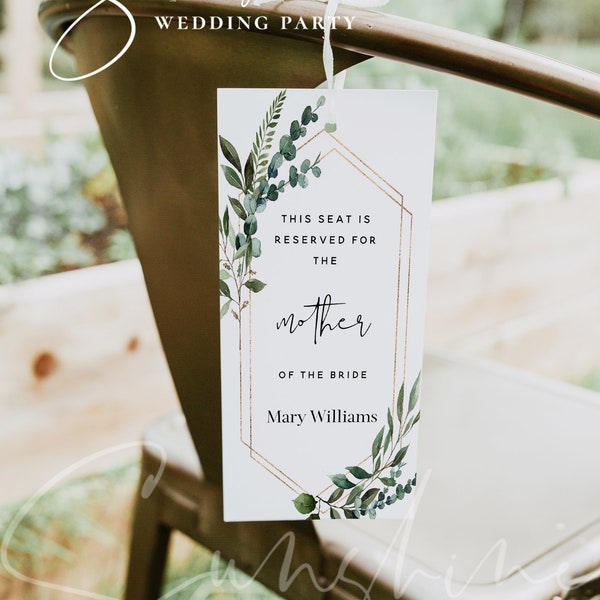 Greenery Wedding Reserved Seating Tag, Reserved Seating Template, Printable Chair Tags, Editable Chair Tag Template, Instant Download, G5