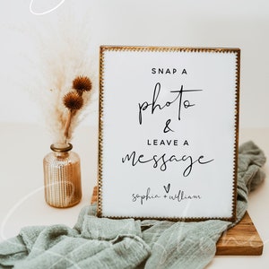 Snap a Photo Leave a Message Sign Template, Wedding Printable Signs, Editable Template, Modern Wedding Signs, Instant Download, Templett, M8