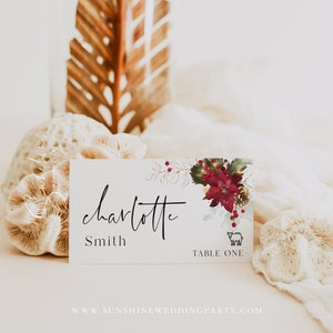 Modelo de cartões de lugar para casamento de Natal, modelo de cartão de lugar plano, modelo de cartão de lugar dobrável em forma de tenda, cartões de lugar para impressão, casamento de inverno, F25