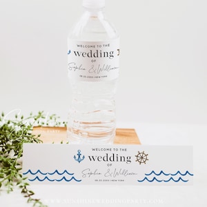 Modèle d'étiquette de bouteille d'eau de mariage nautique, étiquettes de bouteille d'eau, étiquettes de mariage imprimables bricolage, modèle modifiable, téléchargement immédiat, N2