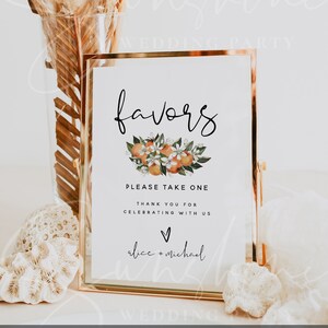 Favors Sign Template, Citrus Wedding Favors Signs, Orange Favors Sign Template, Botanical Wedding Favors Signs, Instant Download Templett C2