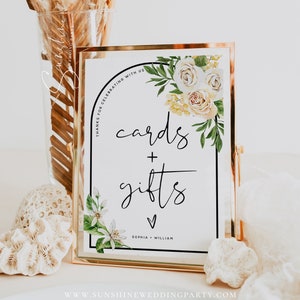 Modèle de panneau pour cartes et cadeaux floraux roses blanches, mariage bohème, panneaux pour cartes et cadeaux, panneaux imprimables, baby shower, shower de bébé, shower de mariage, F27
