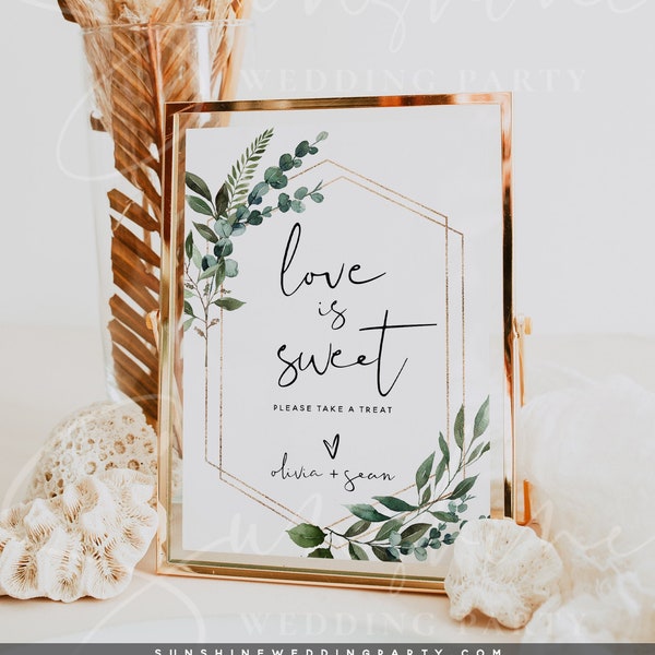 Love is Sweet Sign, Greenery Wedding Sign Template, Printable Love is Sweet Signs, Greenery Wedding Signs, Instant Download, Templett, G5