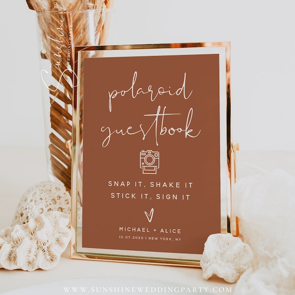 Terracotta Polaroid Guestbook Sign Template, Modern Wedding Guest Book Sign, Boho Wedding, Guestbook Sign, Printable Sign, Editable Sign, T1