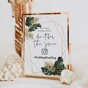 Tropical Greenery Hashtag Sign Template, Do It For The &#39;Gram Sign, Instagram Hashtag Sign, Printable Hashtag Sign, DIY Editable Sign, TG1