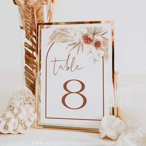 Plaques numérotées de table de mariage en terre cuite, cartes numérotées de table bohème moderne, mariage de la pampa, mariage en terre cuite, modèle modifiable, T4
