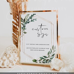 Greenery Hochzeit benutzerdefinierte Zeichen Vorlage, 5x7 "Hochzeit DIY bearbeitbare Schilder, moderne Greenery Benutzerdefinierte Schilder, benutzerdefinierte Zeichenkarte, sofortiger Download, G5