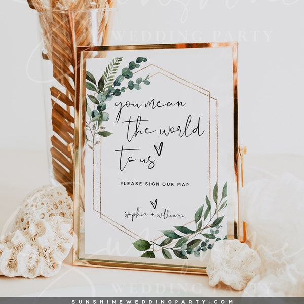 You Mean the World to Us Sign Template, Greenery Wedding Signs, Editable Wedding Template, Wedding Signs, Instant Download, Templett, G5