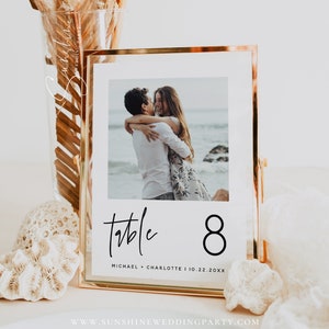 Minimalist Wedding Table Numbers with Photos Template, Digital Download, Editable, Photo Table Numbers, Wedding Table Numbers, 5x7, 4x6, M7 image 1