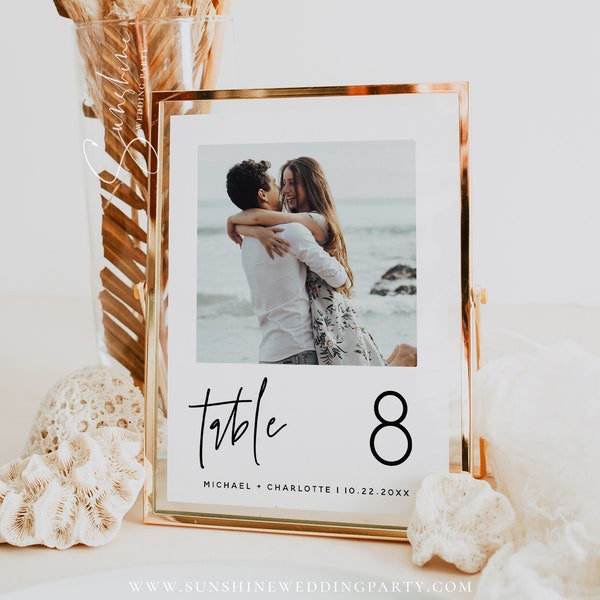 Minimalist Wedding Table Numbers with Photos Template, Digital Download, Editable, Photo Table Numbers, Wedding Table Numbers, 5x7, 4x6, M7