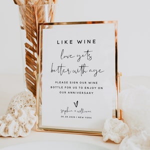 Like Wine Sign Template, Sign Our Wine Bottle, Love Gets Better with Age Sign, Sign Our Wine Template, Printable Wedding Wine Sign, M8