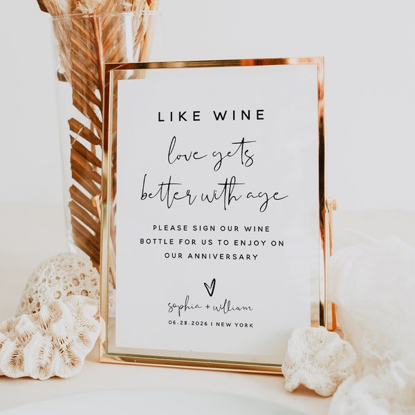 Comme le modèle de signe de vin, signer notre bouteille de vin, l'amour s'améliore avec le signe de l'âge, signer notre modèle de vin, signe de vin de mariage imprimable, M8