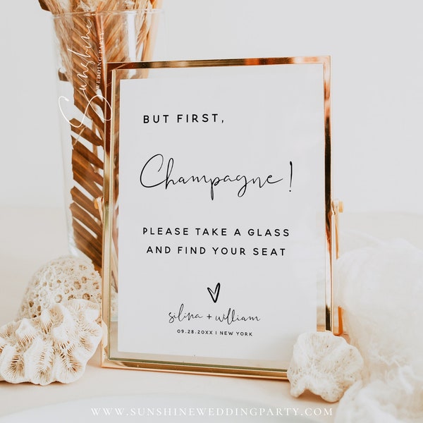 Minimalist Champagne Sign Template, Modern Wedding, Champagne Sign, But First Champagne Sign, Please Take a Glass Sign, Instant Download, M8