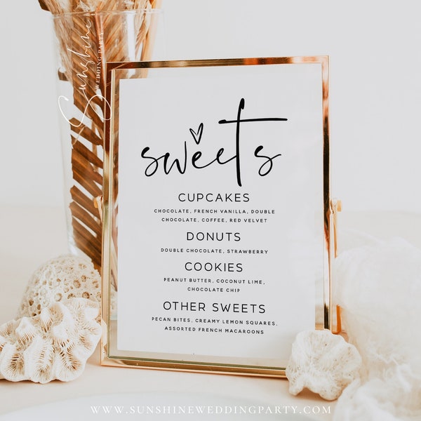 Minimalistische Süßigkeiten Dessert Zeichen Vorlage für Hochzeit, Bridal Shower, Baby Shower, Geburtstag, Taufe, moderne Hochzeit, Instant Download, M17