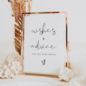 Minimalist Advice For The Bride and Groom Sign Template, Advice and Wishes Sign, Modern Wedding Advice Wishes Cards, Instant Download, M8 image 1