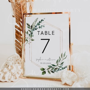 Modèle de plaque numéro de Table de mariage verdure, modèle de carte imprimable numéro de Table de mariage, modèle modifiable, téléchargement immédiat, Templett, G5