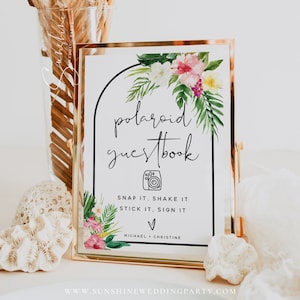 Tropical Polaroid Guestbook Sign Template, Summer Wedding Guest Book Sign, Guestbook Sign, Printable Sign, DIY Editable, Wedding Signs, H1