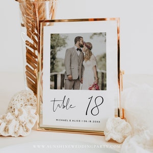 Minimalist Wedding Table Numbers with Photos Template, Digital Download, Editable, Photo Table Numbers, Wedding Table Numbers, 5x7, 4x6, M8