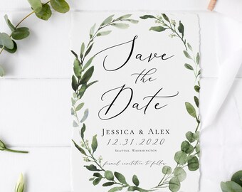 Save the Date, Greenery Invitation Template, Eucalyptus Greenery, Printable Invitation, INSTANT DOWNLOAD, Editable Text, DIY, Templett, G3