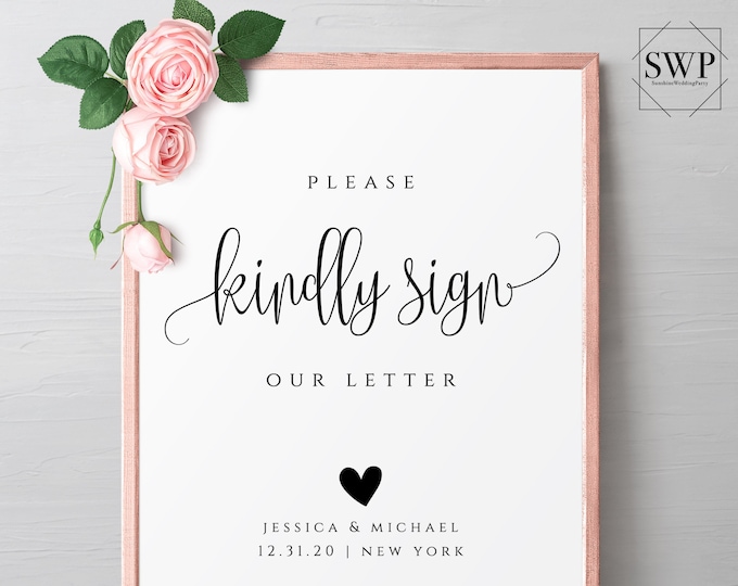 Please kindly sign our letter Sign Template Wedding Signs Ceremony Sings Printable Signs Editable Signs Wedding Instant Download Templett R1