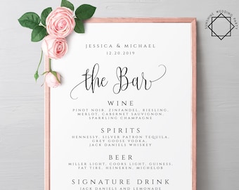 Wedding Bar Menu Etsy