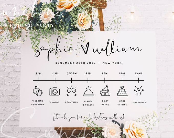 Wedding Itinerary Sign Template, Minimalist Timeline Sign Template, Wedding Order of Events Sign Template, Instant Download, Templett, M8