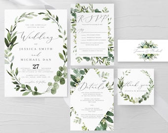 Greenery Wedding Invitation Suite Template, Eucalyptus Wedding Invitation Kit, Printable Invitation, Editable Invite, Instant Download, G3